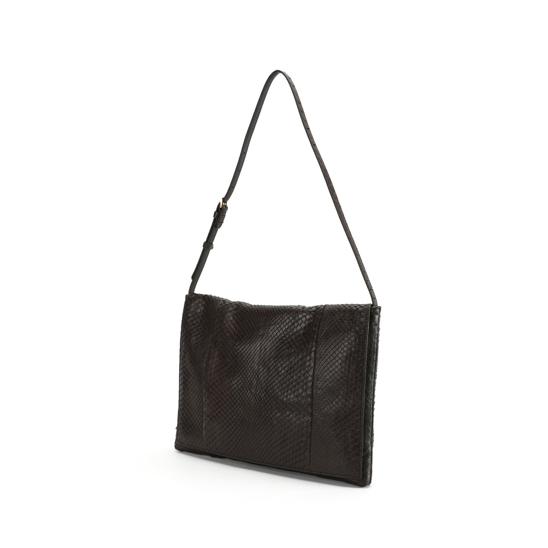 Brown genuine python leather shoulder bag — back view
