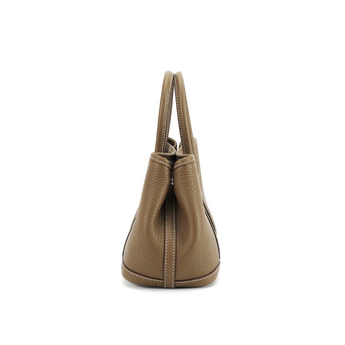 Taupe brown structured leather tote side profile