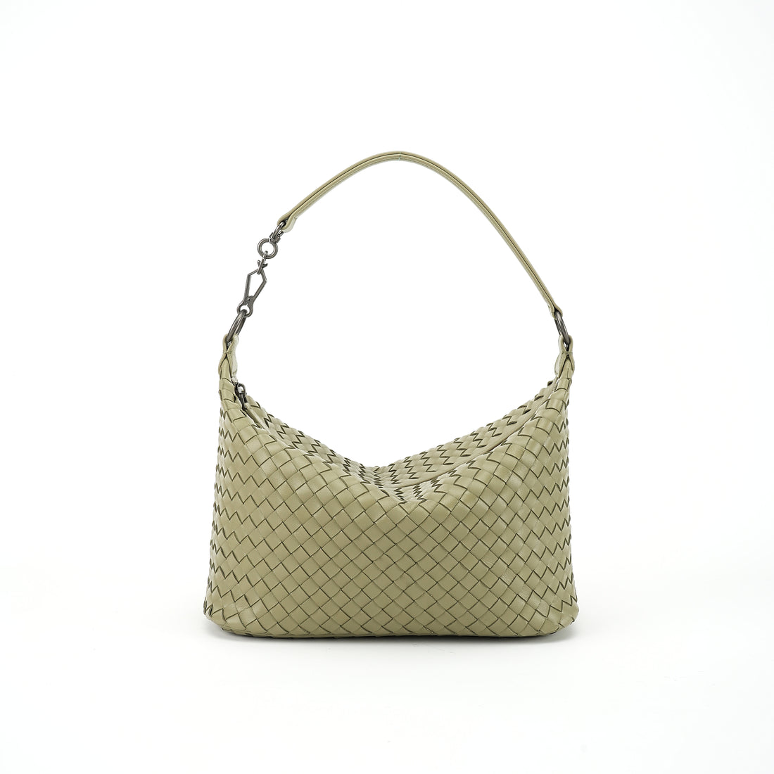 Logo-free handwoven lambskin shoulder bag — butter cream front view