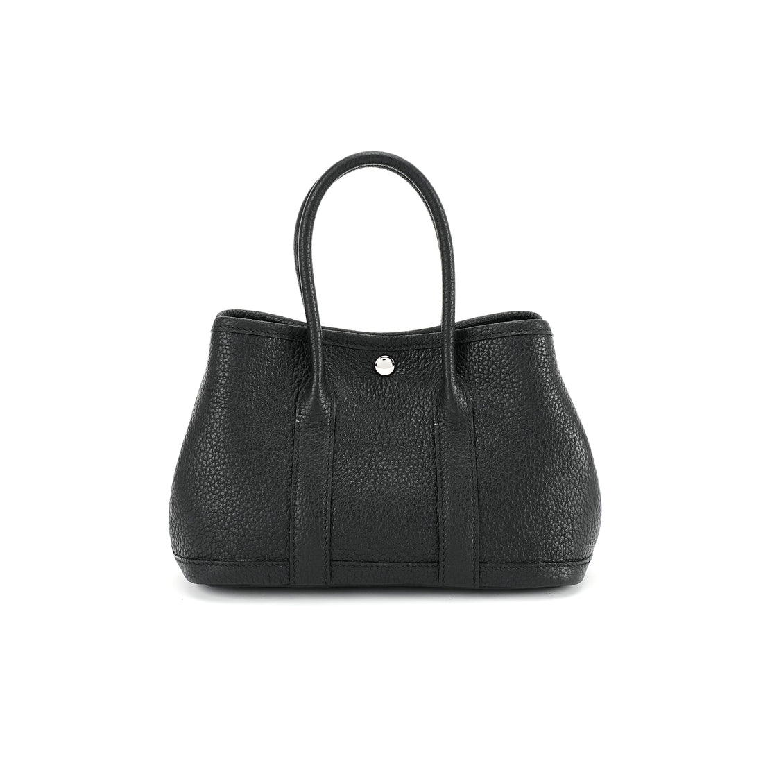 Black pebbled top-grain leather snap tote front view