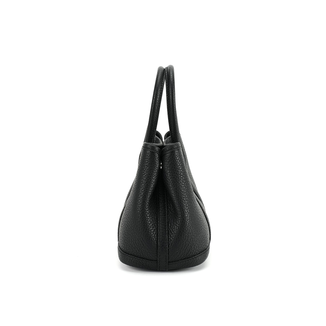 Black structured leather tote side profile