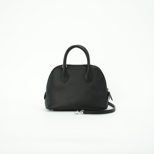 Black top-grain leather dome handbag with crossbody strap