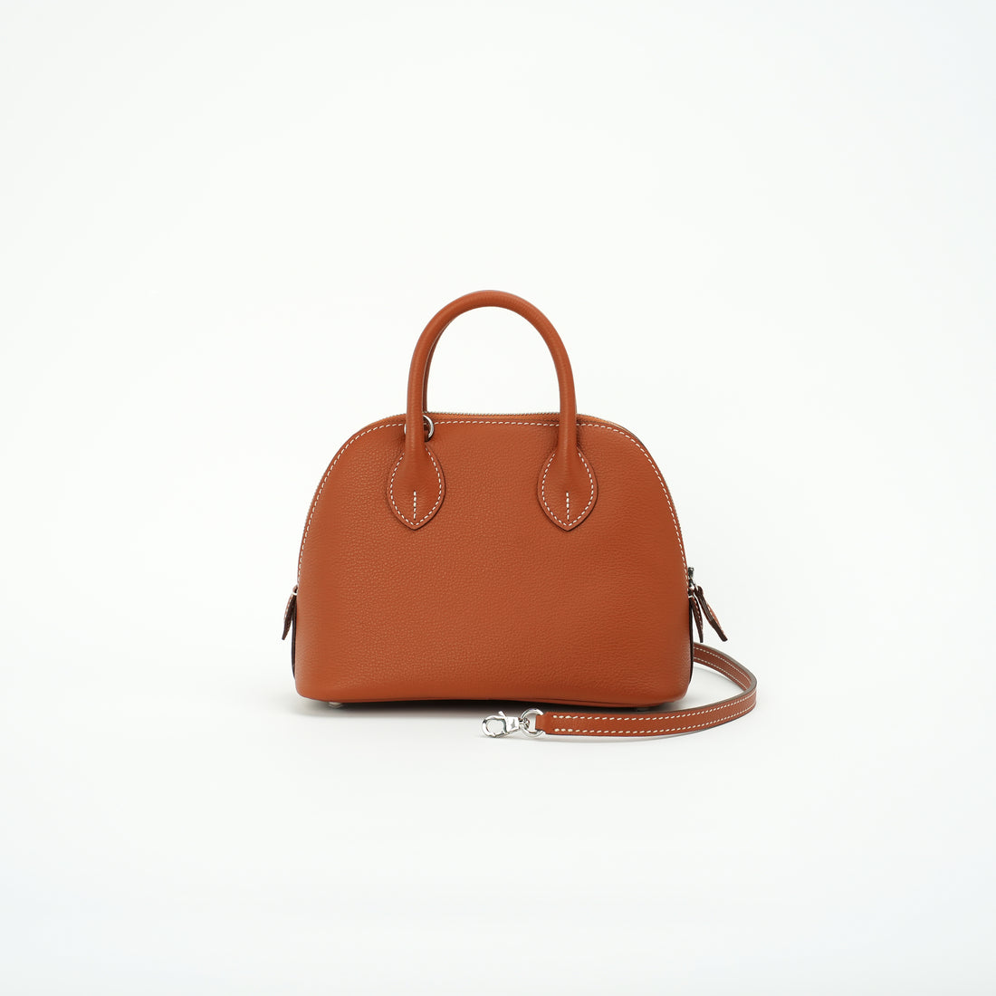Cognac top-grain leather dome handbag front view