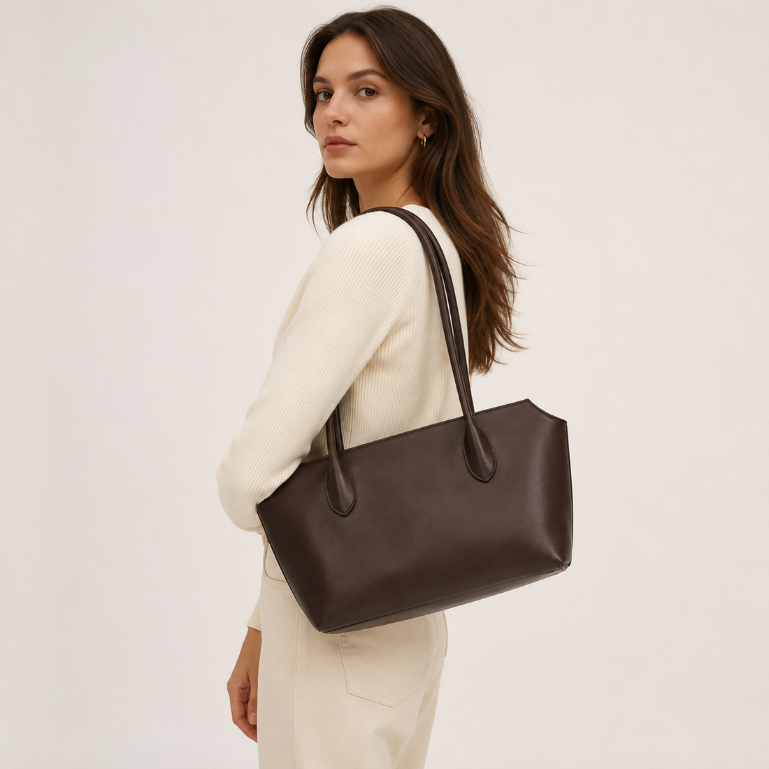 Minimalist genuine leather tote, quiet luxury bag
