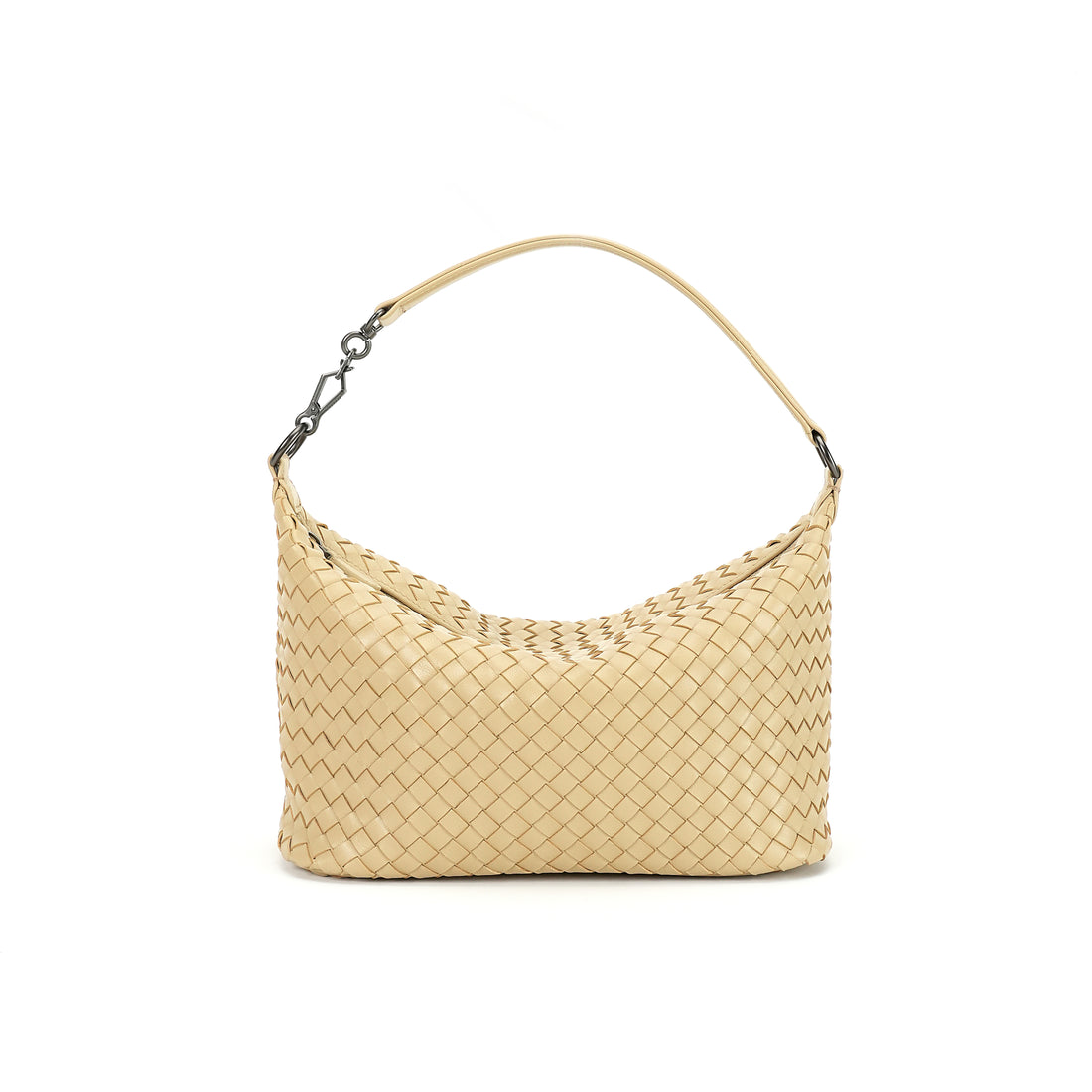 Logo-free handwoven lambskin shoulder bag — butter cream front view