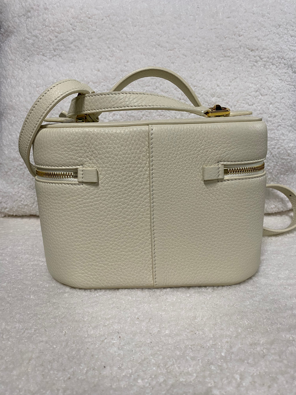 Cream vanity case crossbody bag back view