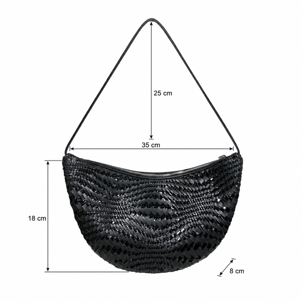 Black woven leather hobo bag dimensions and strap drop