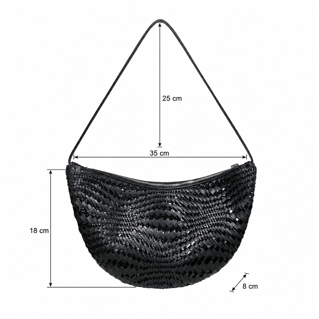Black woven leather hobo bag dimensions and strap drop