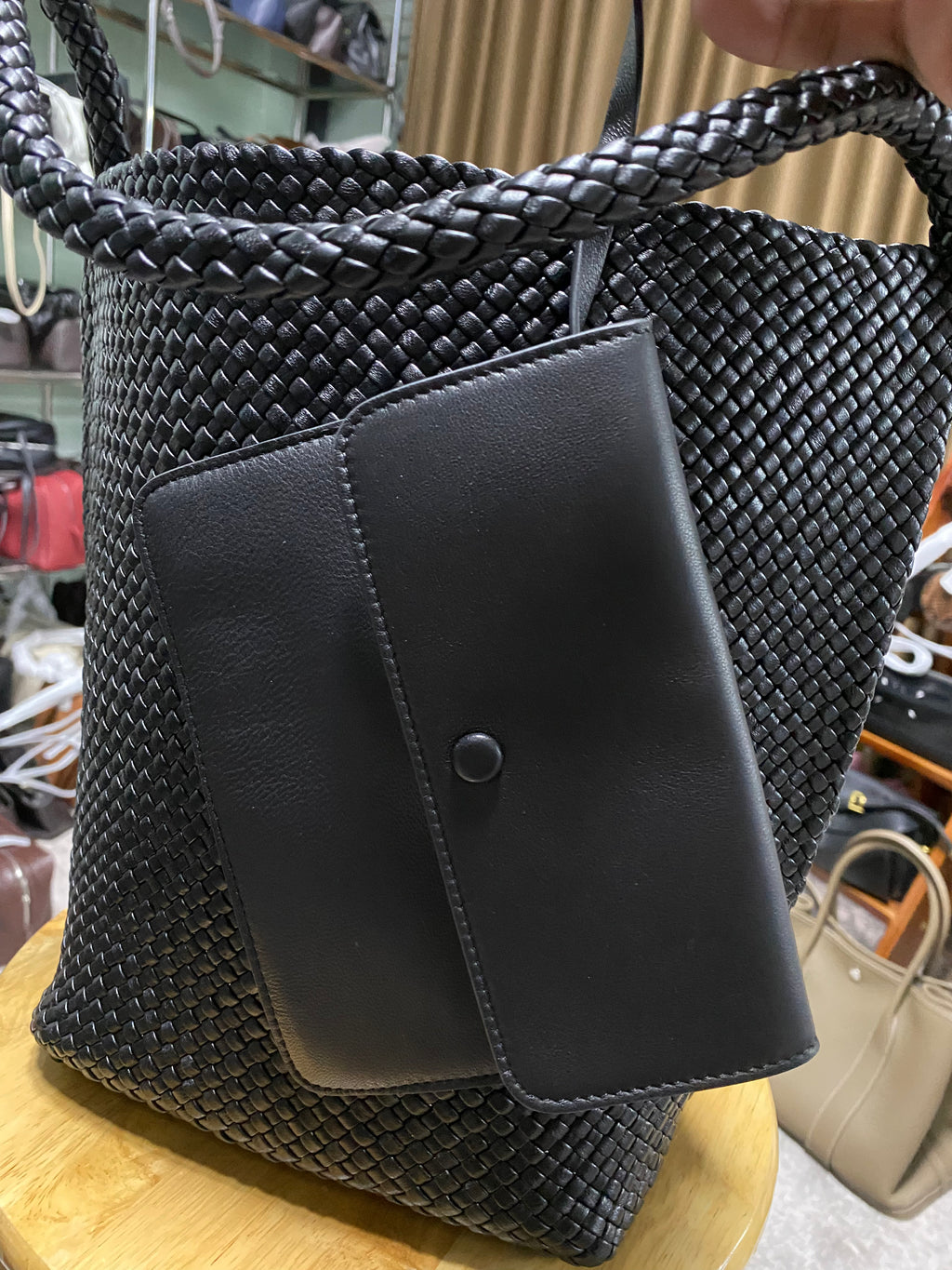 Luxury lambskin woven bag leather bucket bag