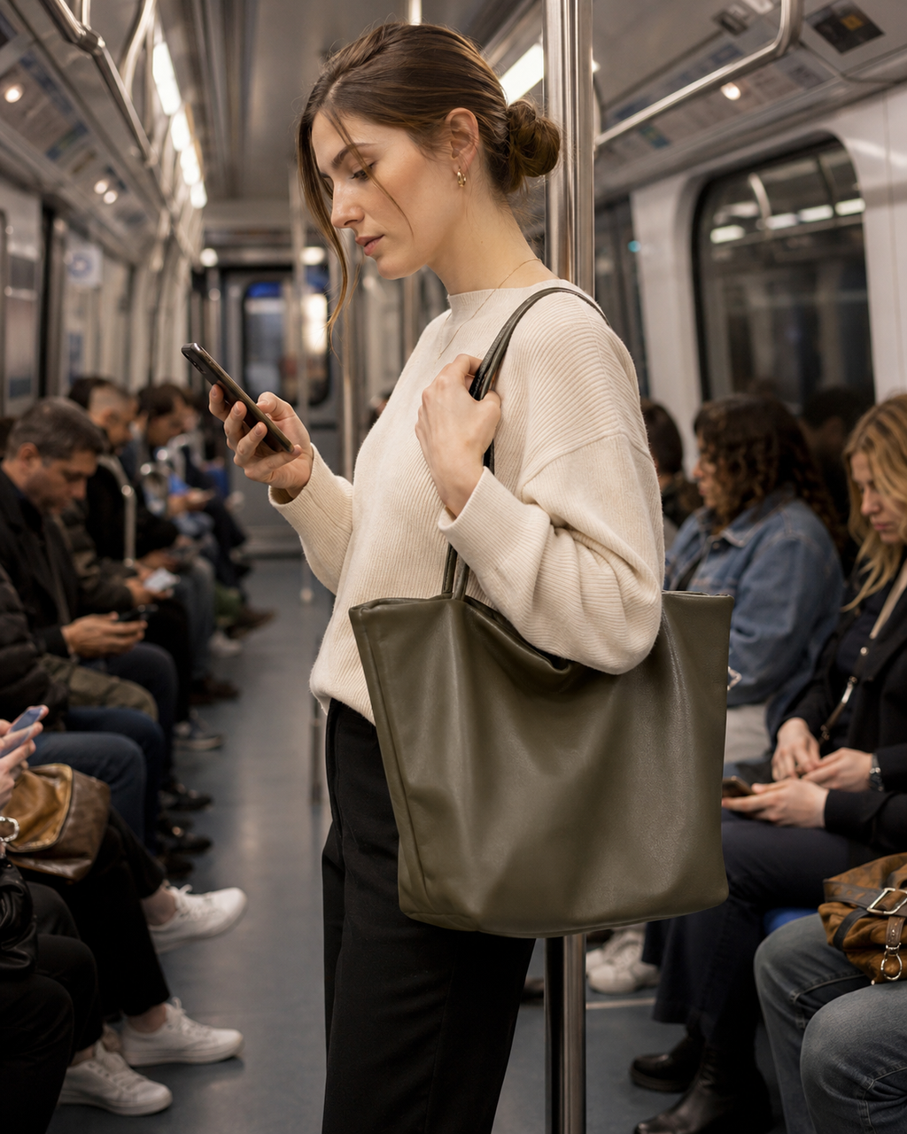 Soft Lambskin Tote Bag — Olive Green