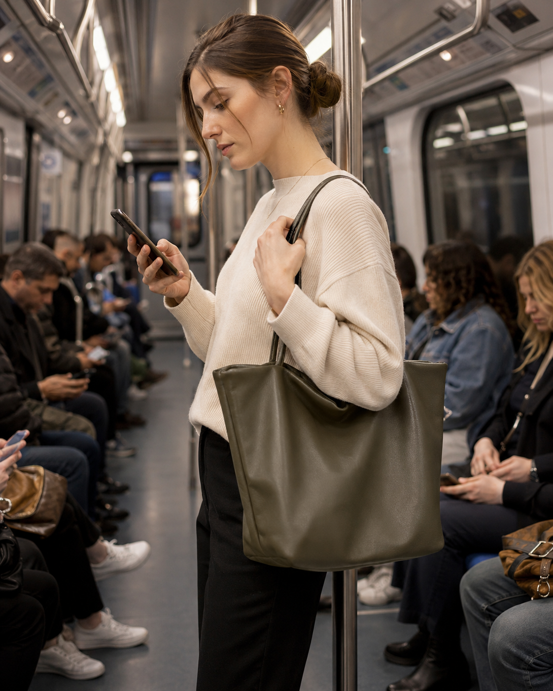 Soft Lambskin Tote Bag — Olive Green
