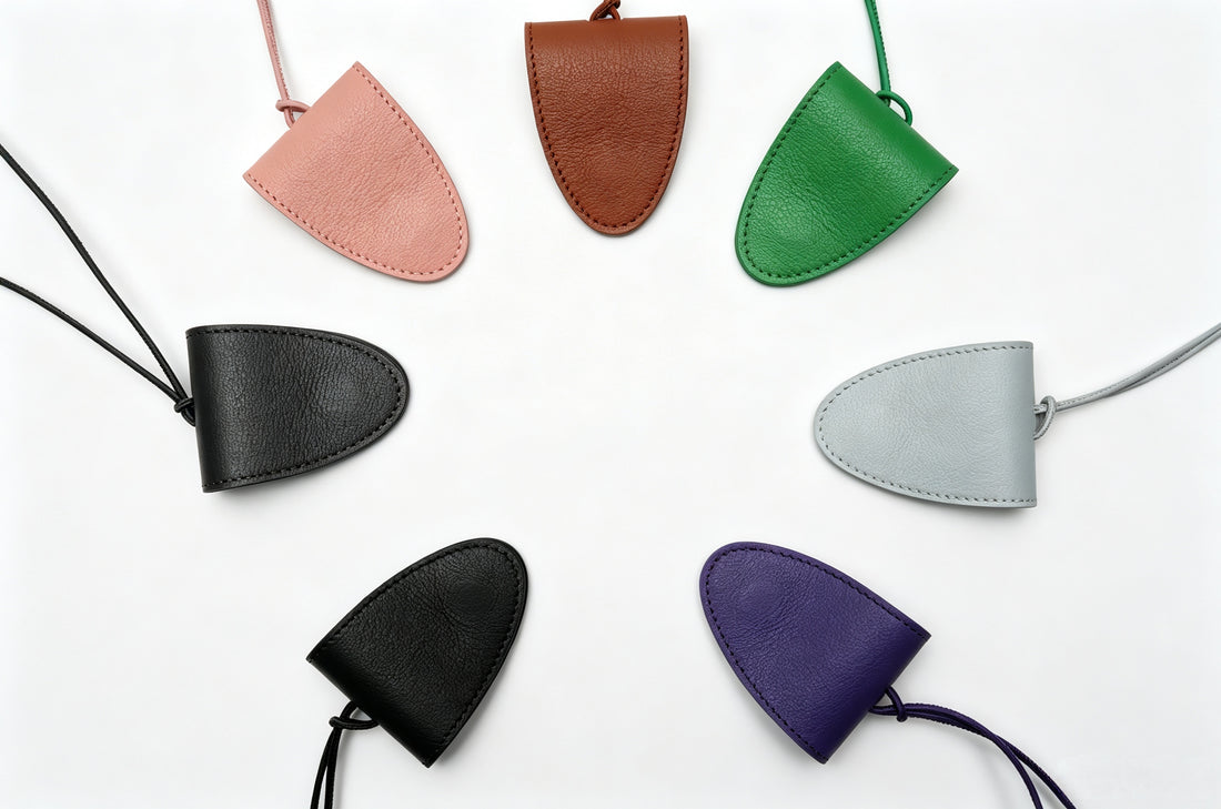 Genuine leather eyeglass holder necklace — assorted logo-free colors on white