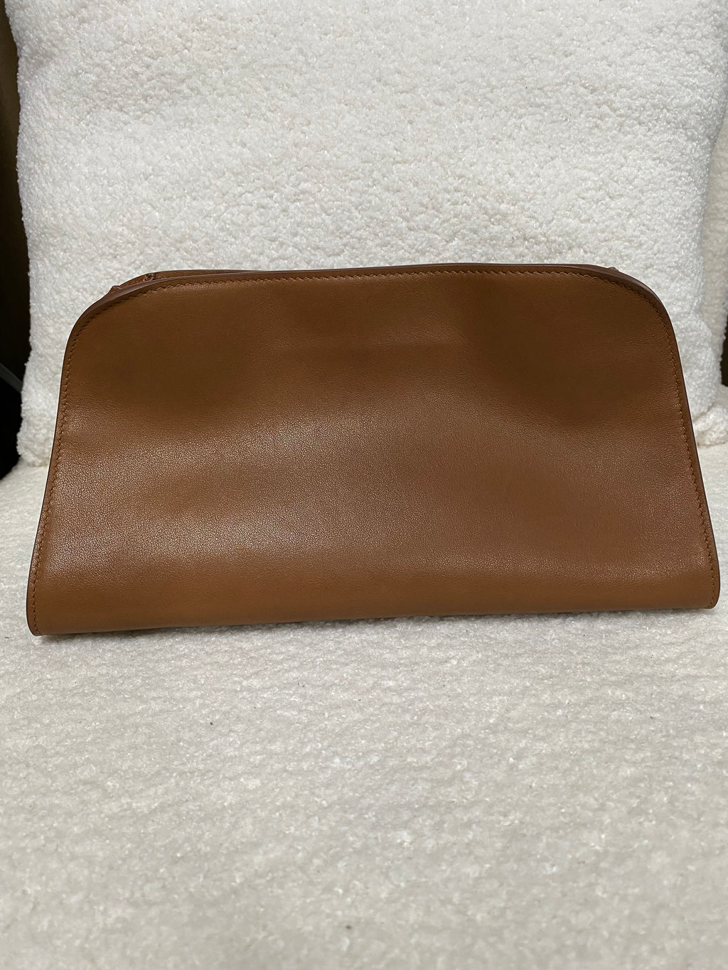 Brown leather shoulder bag front view