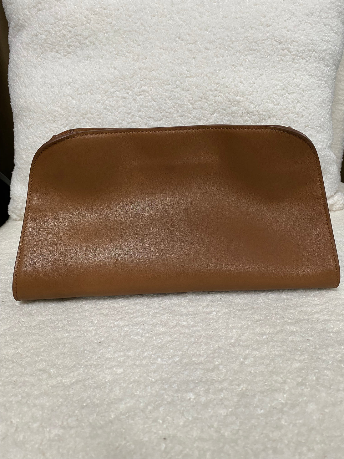 Brown leather shoulder bag front view