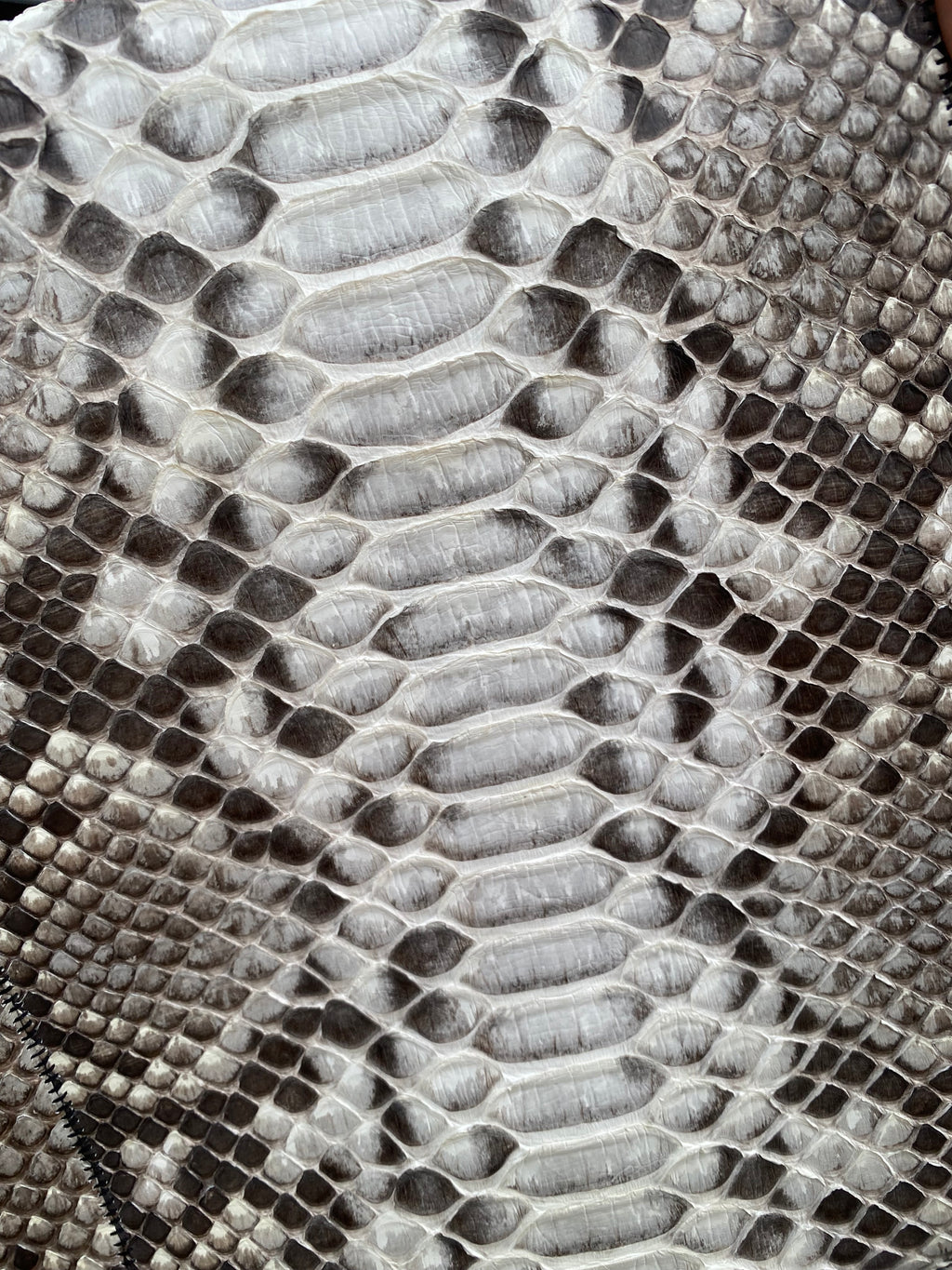 Brown genuine python leather shoulder bag — natural python leather scale pattern close-up