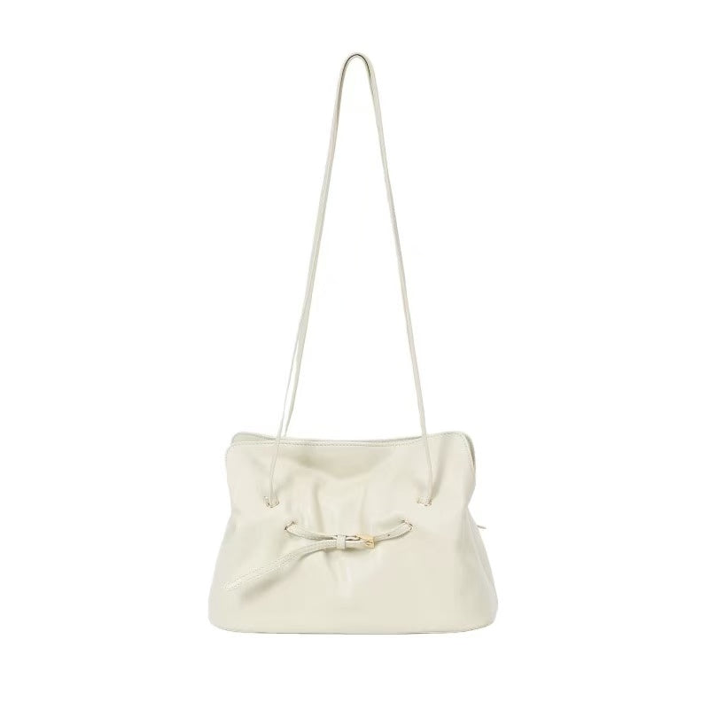 Black ruched lambskin crossbody bag — ivory version front view