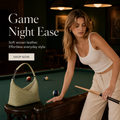 Logo-free handwoven lambskin shoulder bag — butter cream version styled for game night