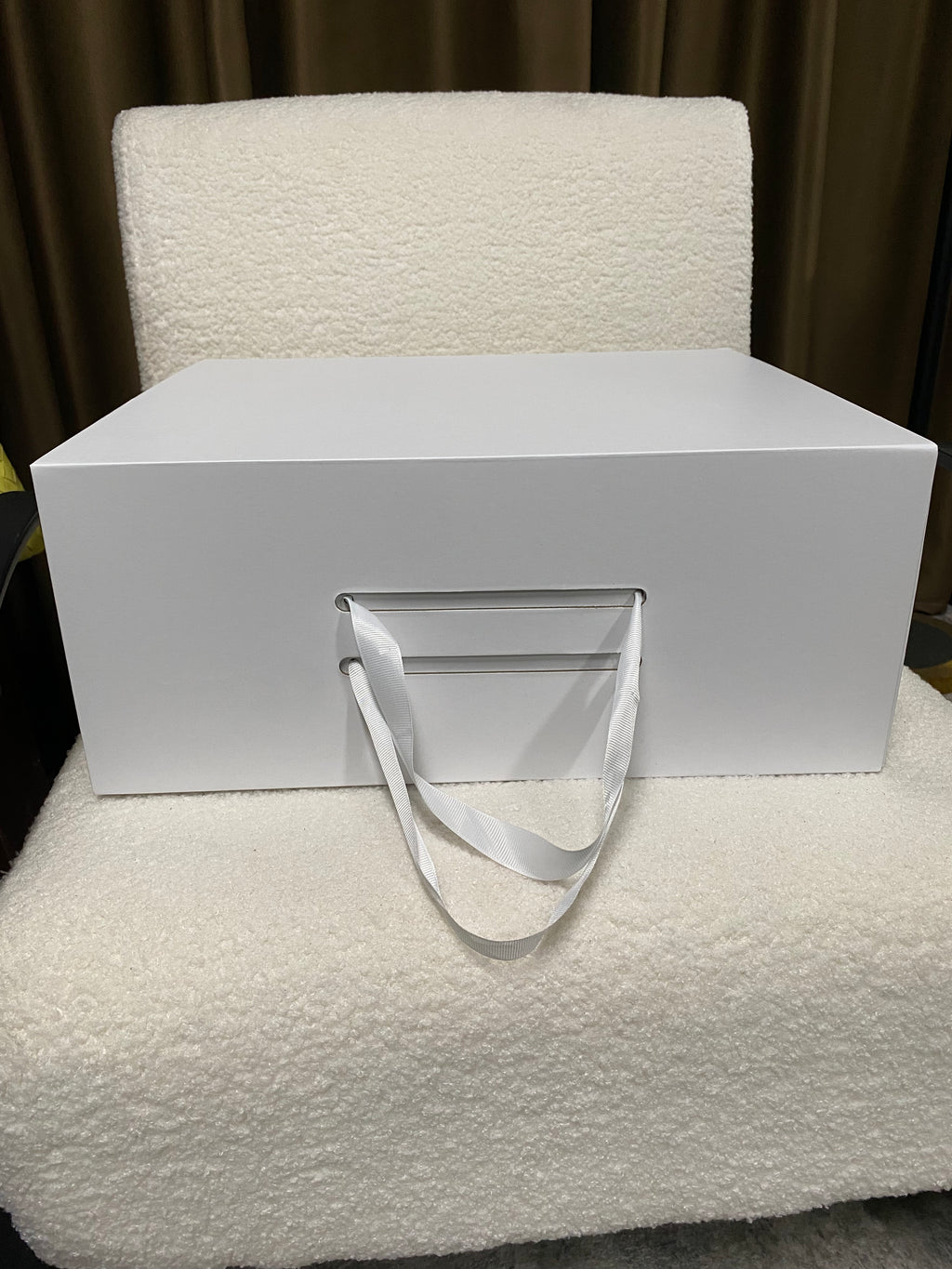 Beige nylon mesh shoulder bag with top-grain leather trim — white gift-box packaging