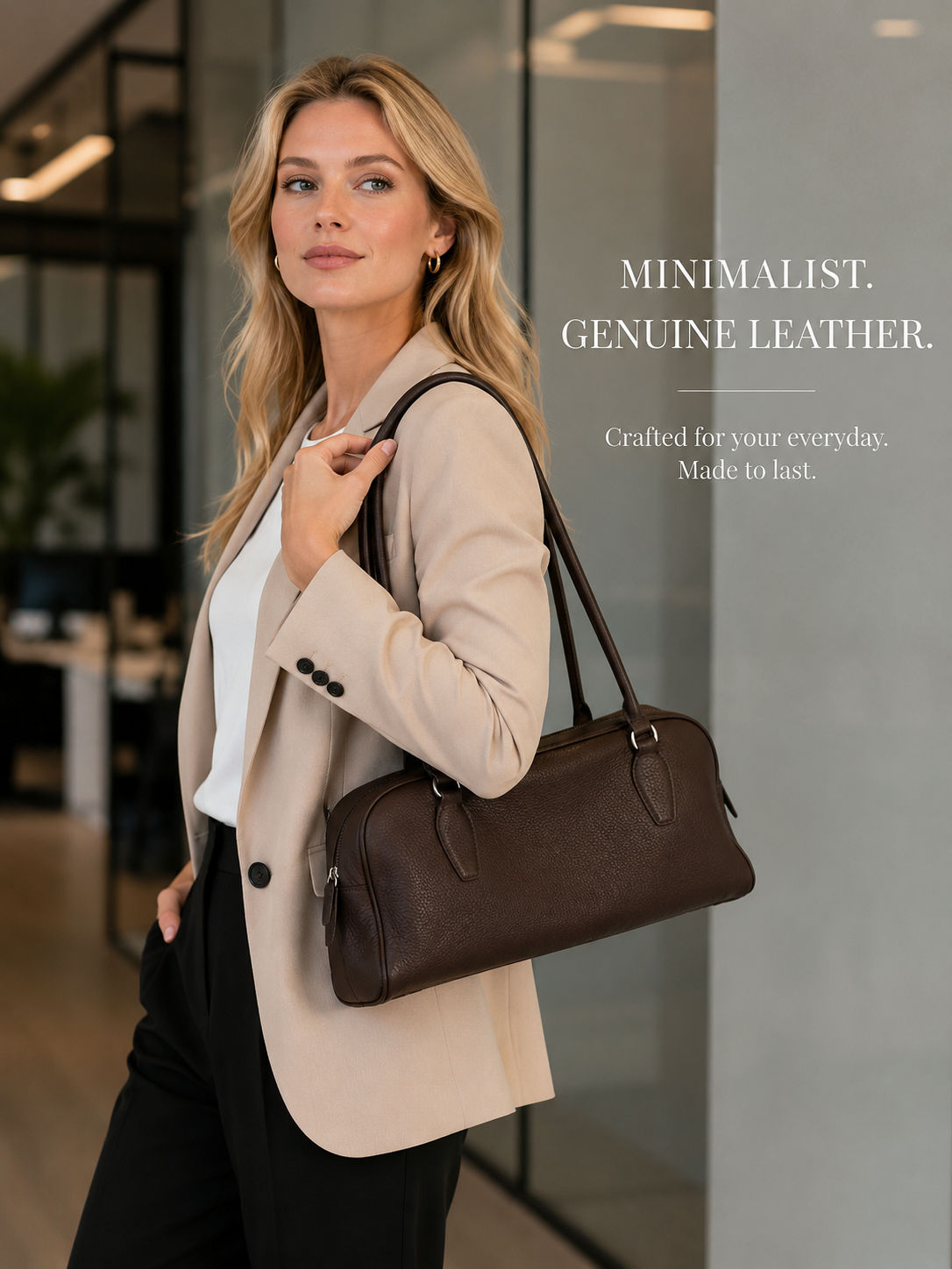 Logo-free pebbled full-grain leather bowling bag