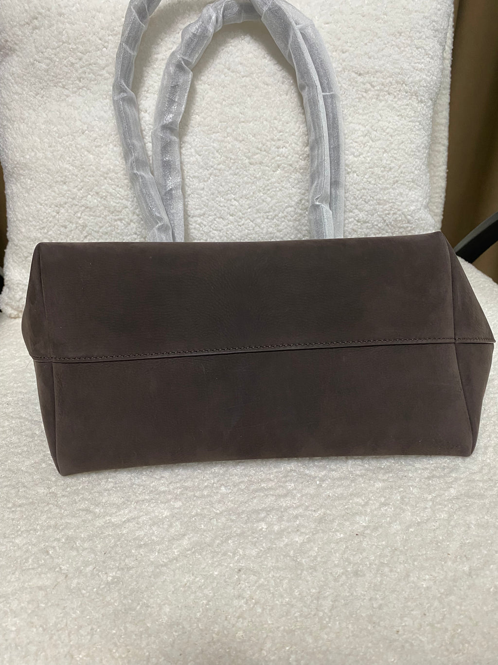 Dark brown baby calfskin tote bag back view