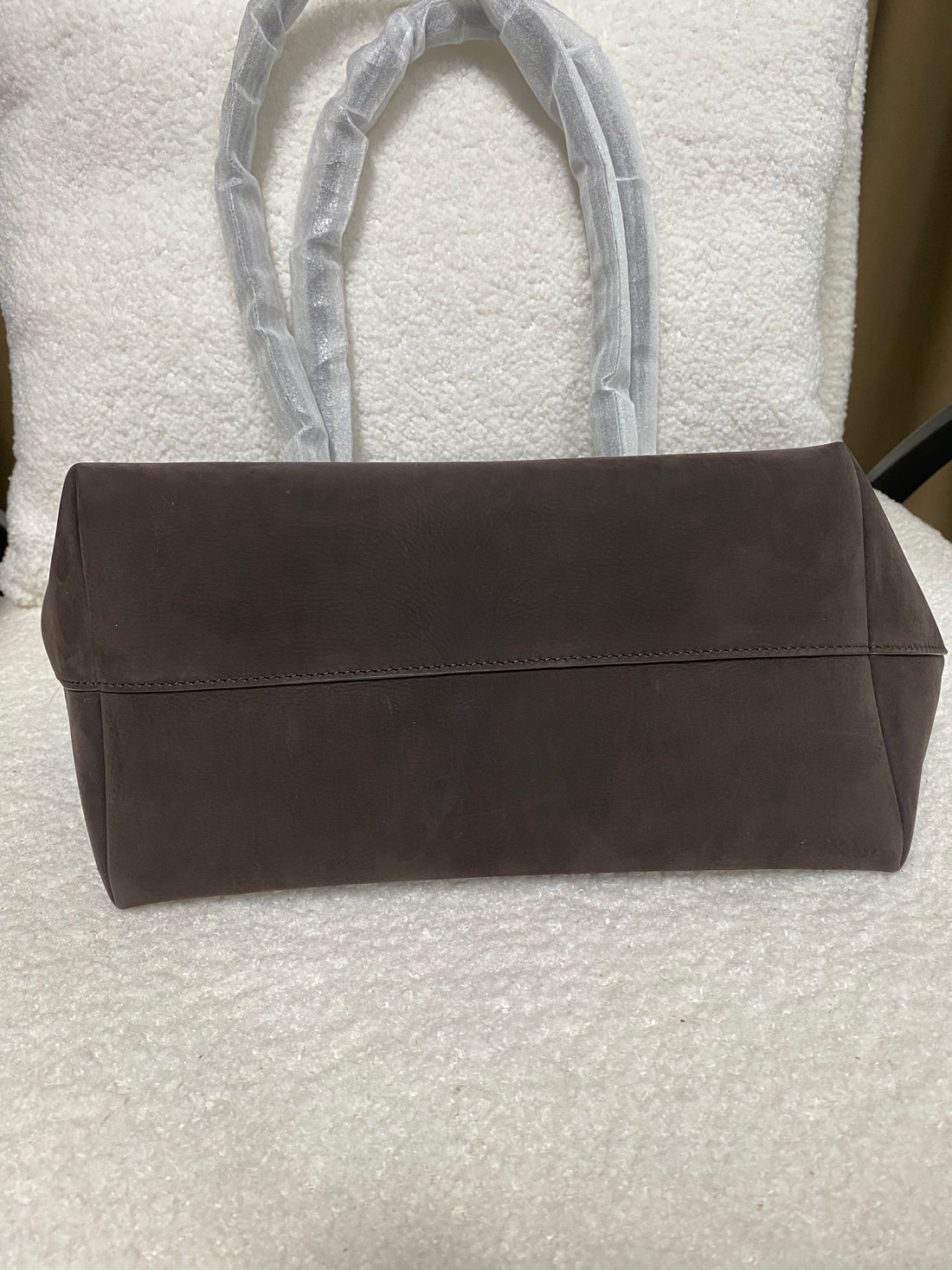 Dark brown baby calfskin tote bag back view