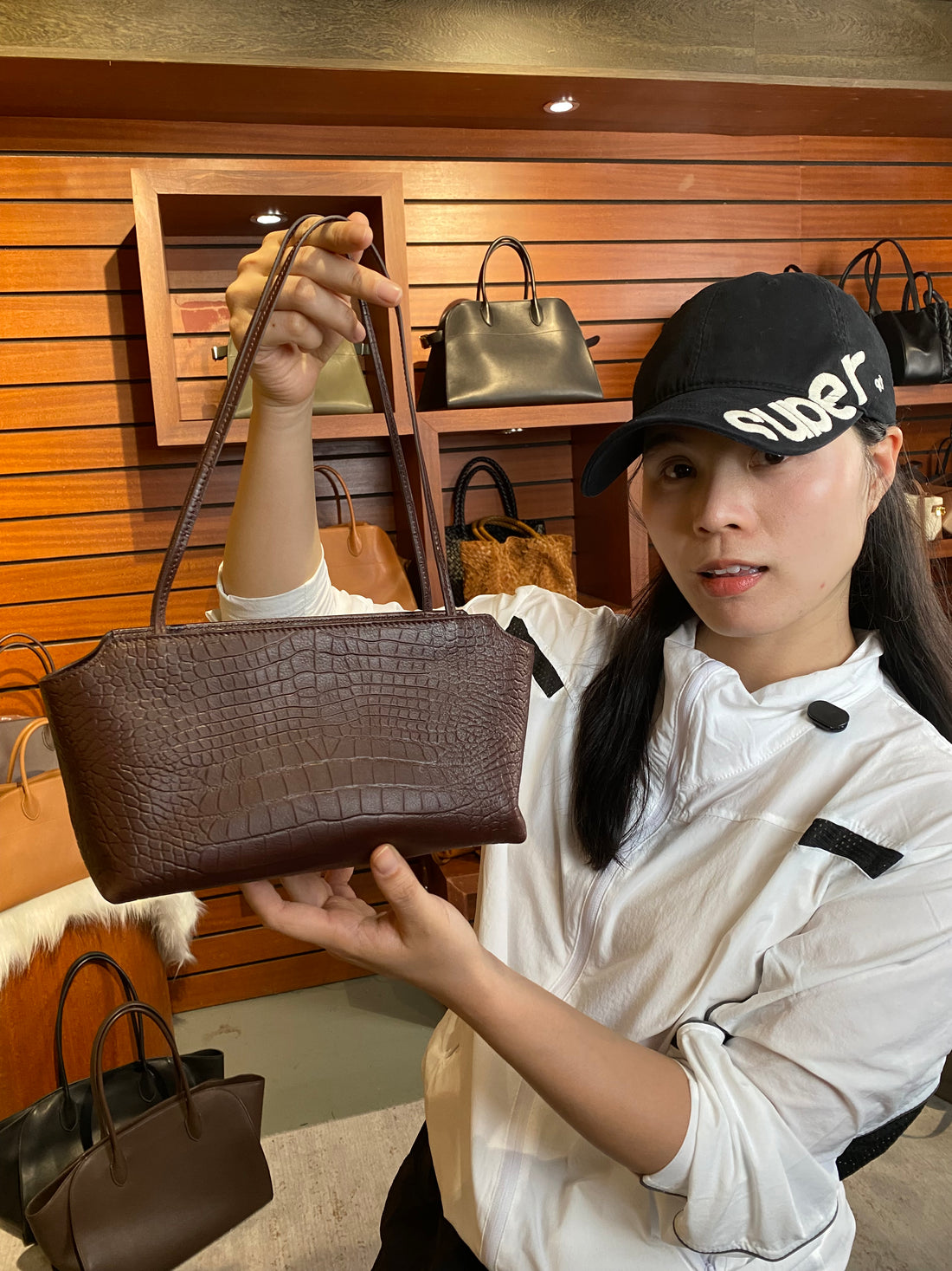 Elegant minimalist leather tote bag in espresso brown