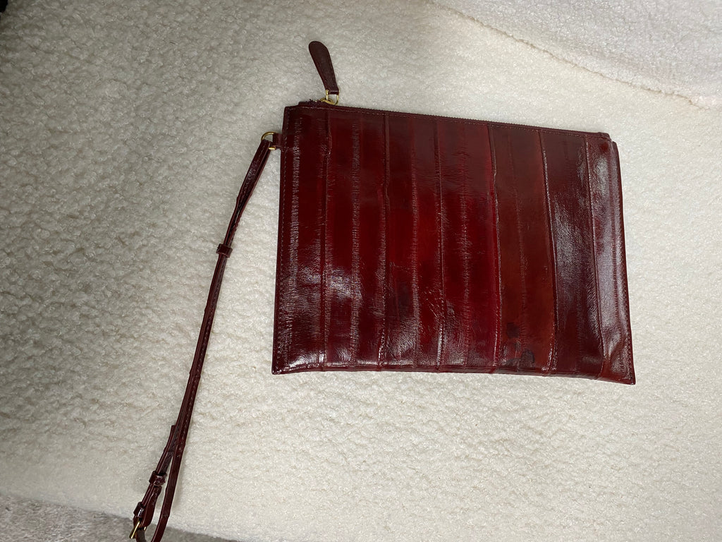Genuine Eel Skin Envelope Clutch Bag | Luxury Burgundy Eel Skin Crossbody Messenger Bag for Women