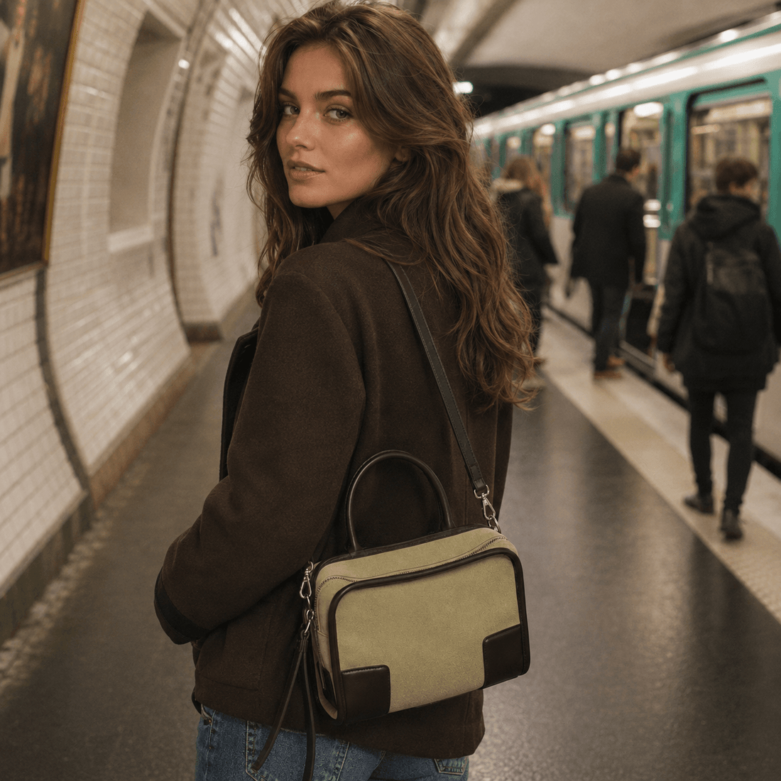 Logo-free genuine calf suede satchel, handmade