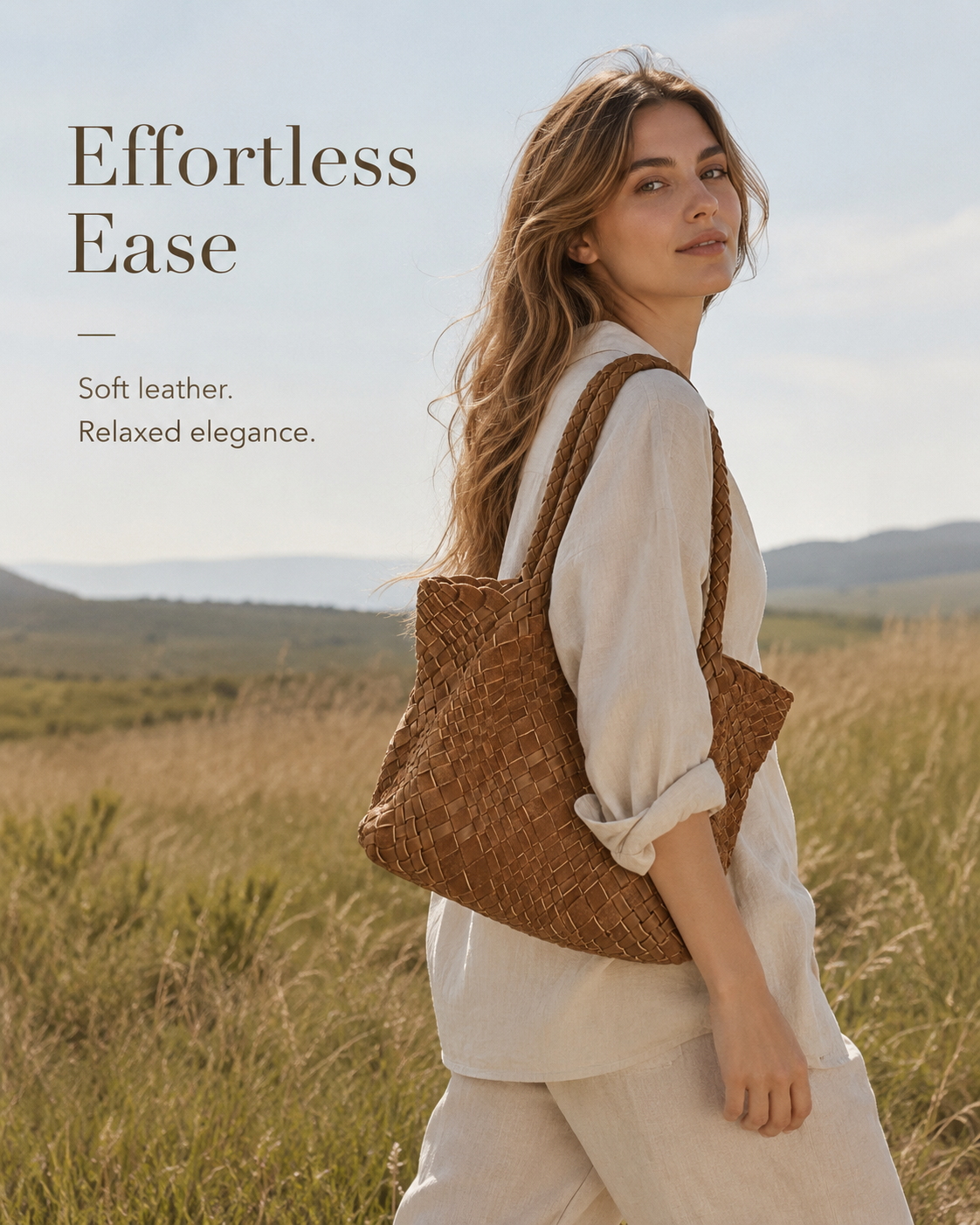 Logo-free handwoven full-grain leather tote bag