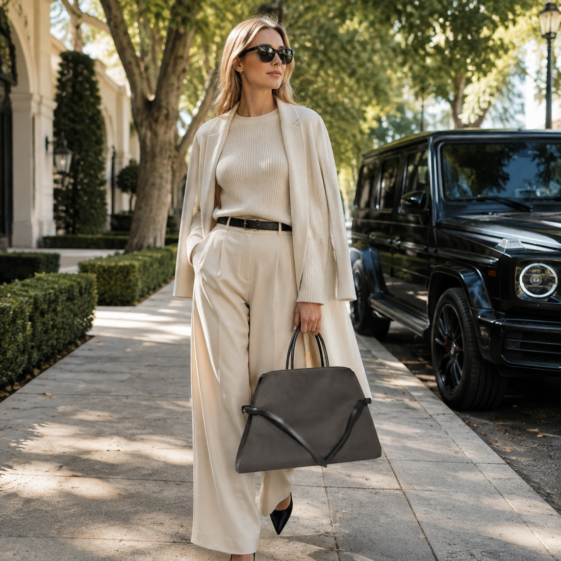 Canvas & Cowhide Structured Tote | Minimalist Luxury