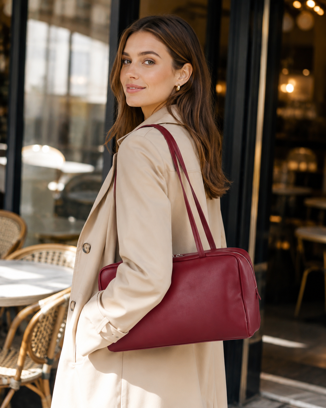 Logo-free lambskin bowling shoulder bag handmade