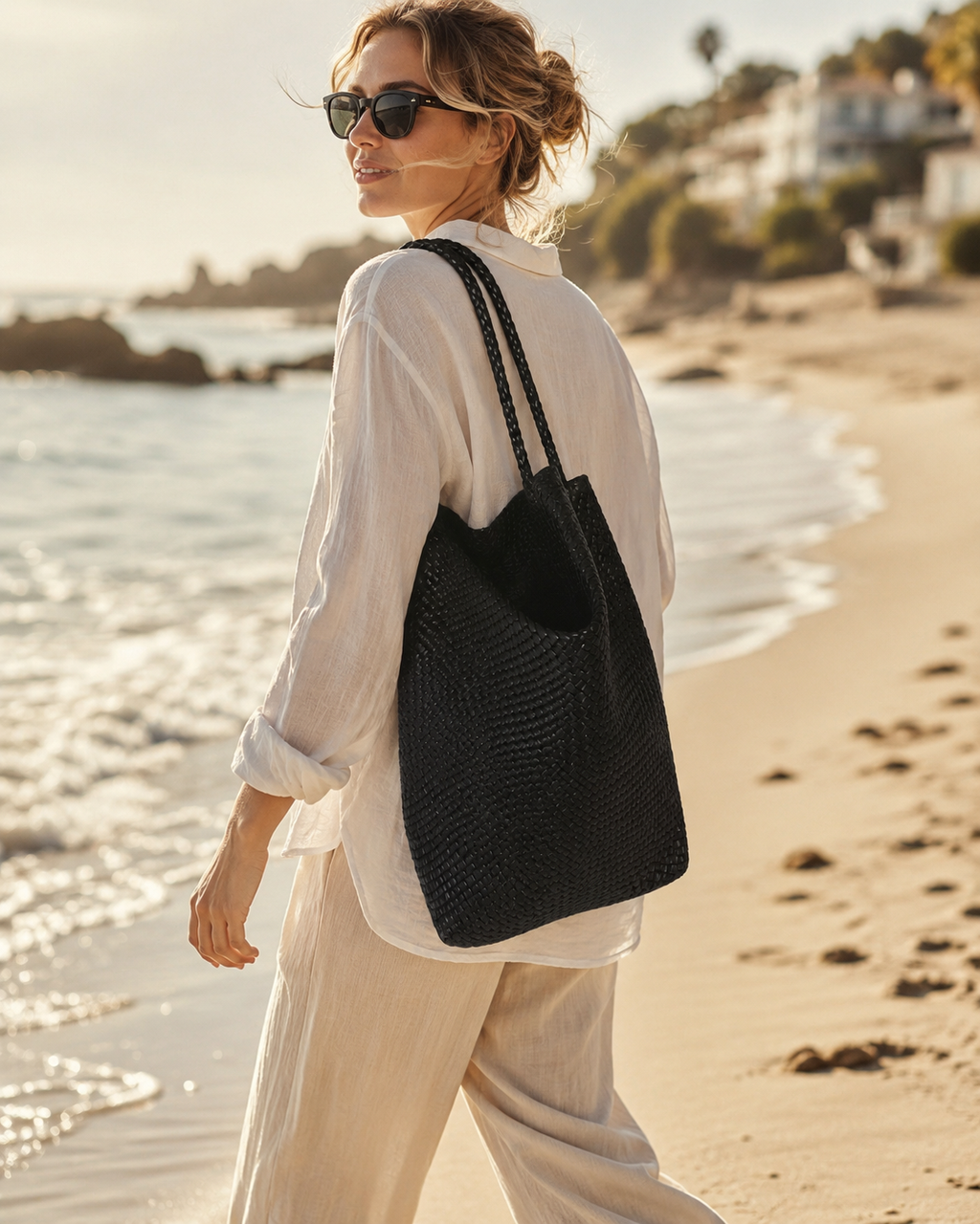 Logo-free genuine lambskin bucket bag, handmade