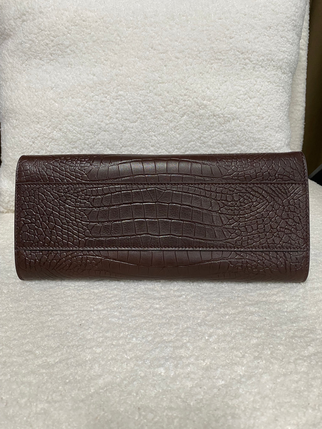 Dark brown croc-embossed shoulder bag back view