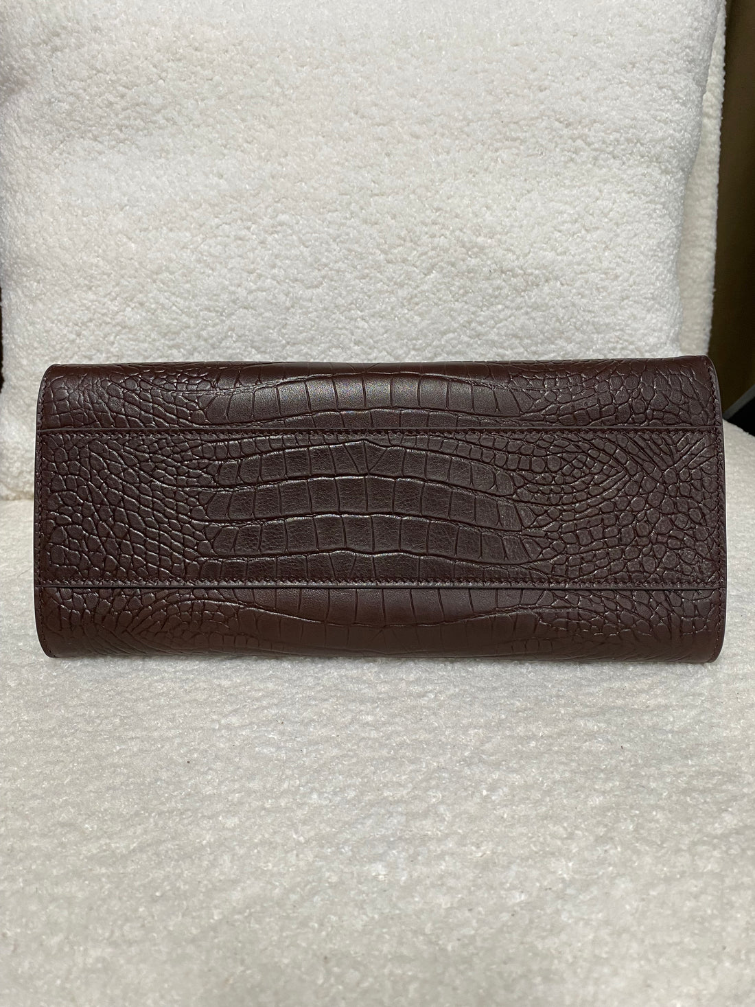 Dark brown croc-embossed shoulder bag back view