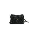 Black Ruched Lambskin Leather Cross-body Bag with Gold Buckle