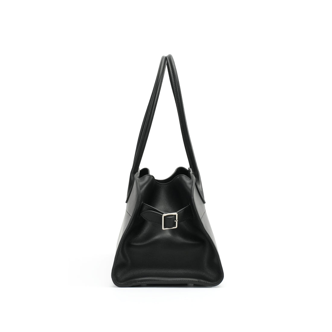 Elegant minimalist black leather shoulder bag