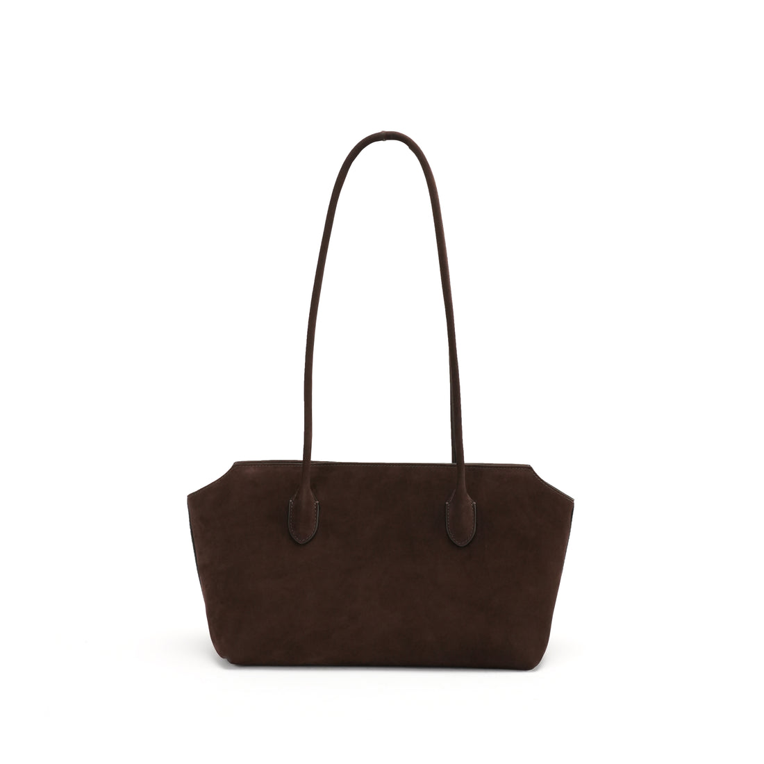 Logo-free full-grain cowhide shoulder tote — dark brown back view