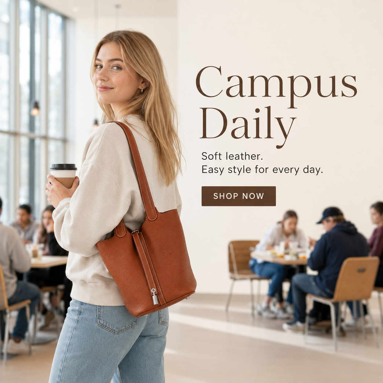 Logo-free genuine leather bucket bag, handmade