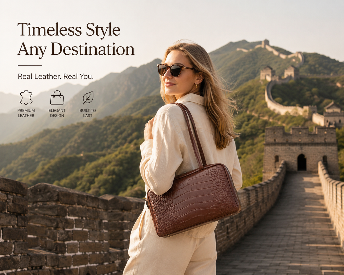 Logo-free genuine leather shoulder bag, handmade