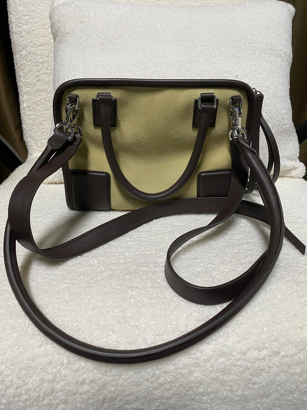 Calf Suede Two-Tone Satchel Cross-Shoulder Bag Handbags