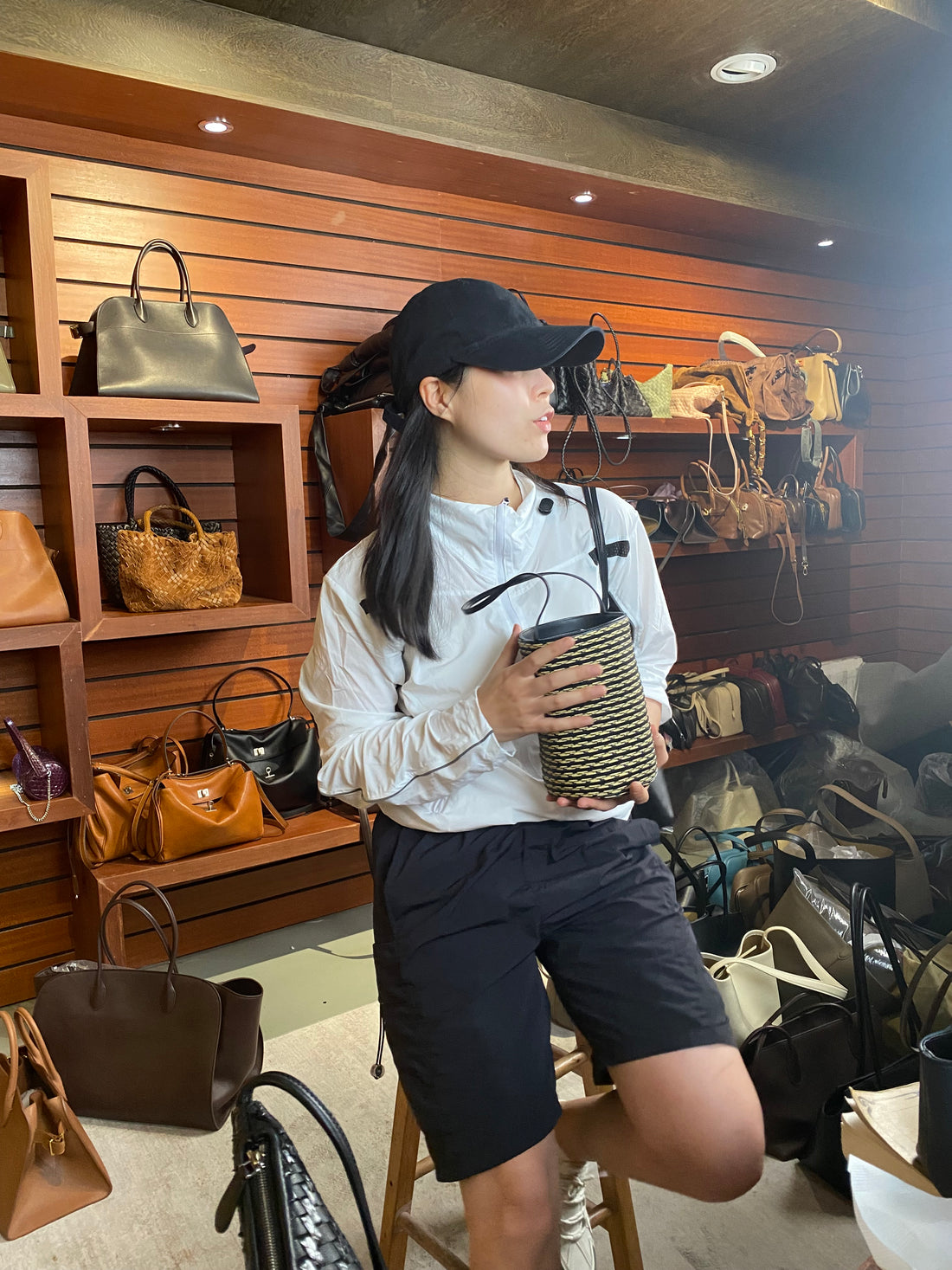 Minimalist woven shoulder tote, quiet luxury bag