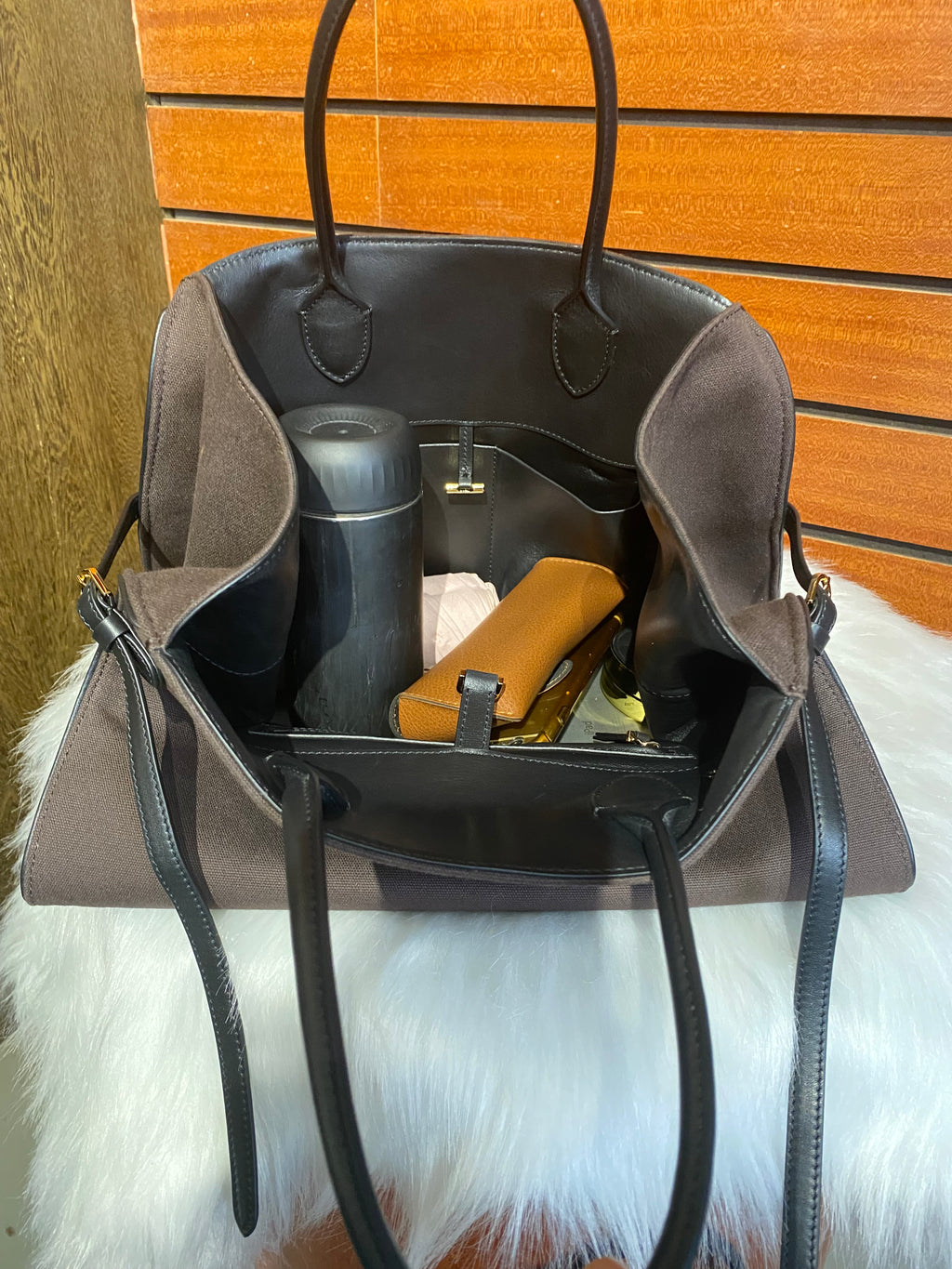 Canvas & Cowhide Structured Tote | Minimalist Luxury