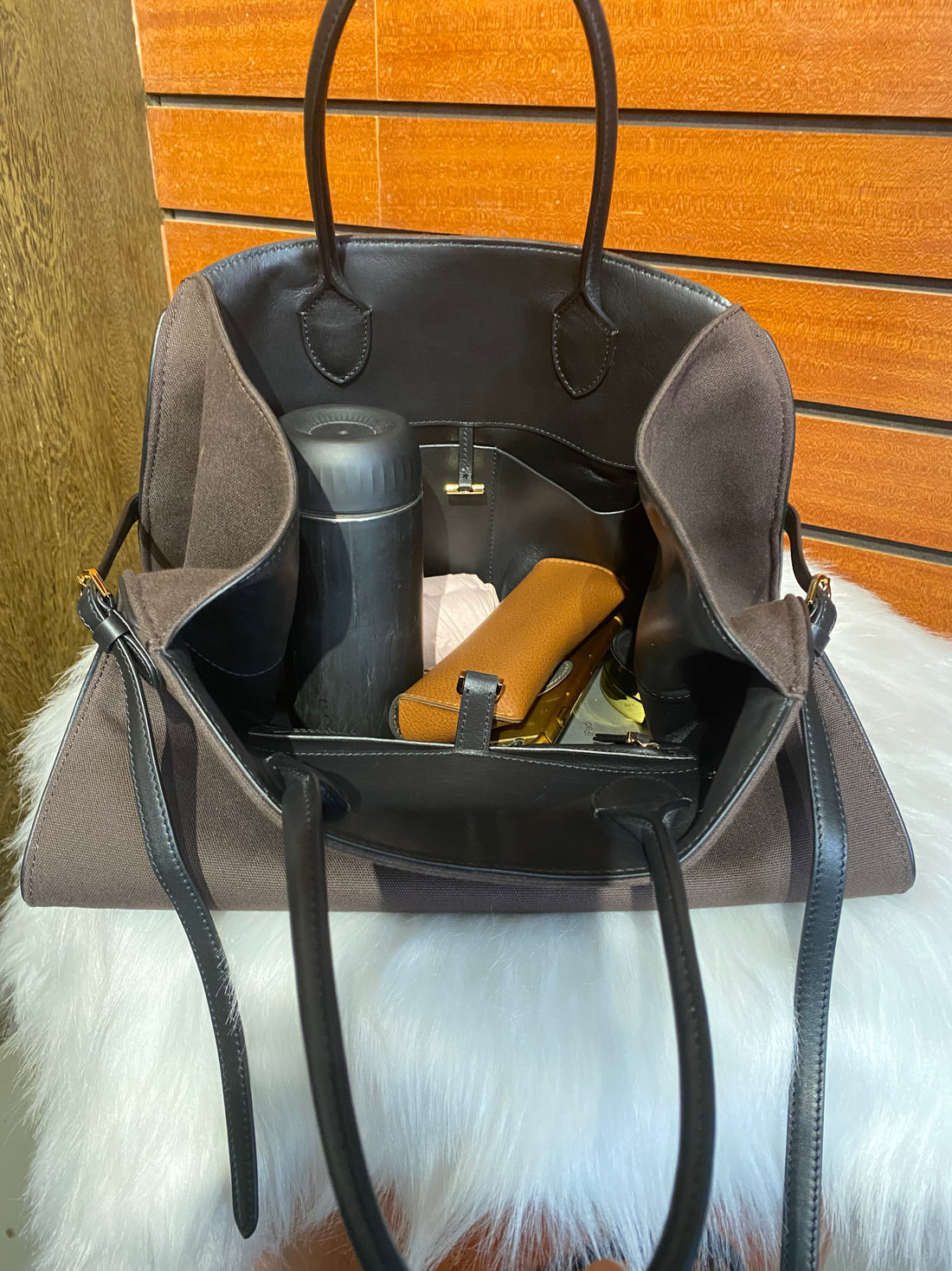 Canvas & Cowhide Structured Tote | Minimalist Luxury