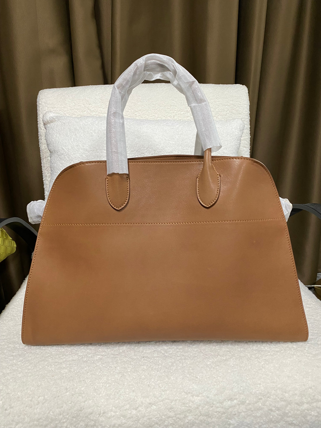 Brown full-grain cowhide commuter tote front view