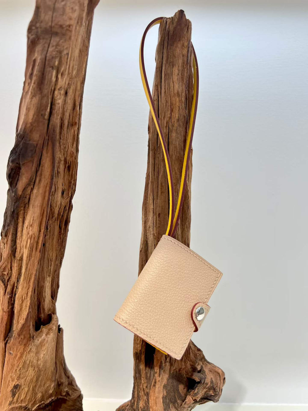 Blush pink hand-stitched first-layer leather mini notebook bag charm
