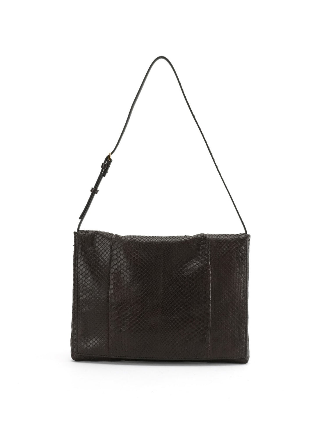 Brown genuine python leather shoulder bag — front view without pouch