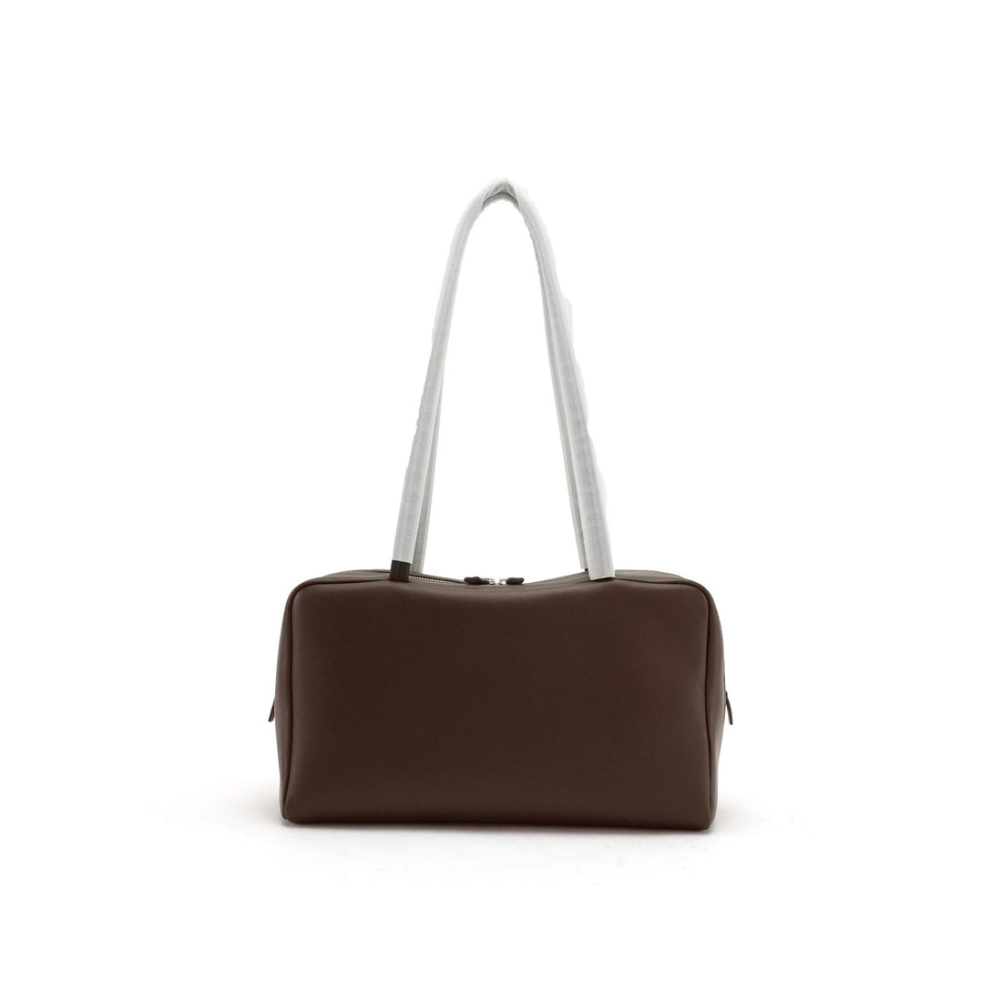 Logo-free lambskin bowling shoulder bag — dark brown front view on white