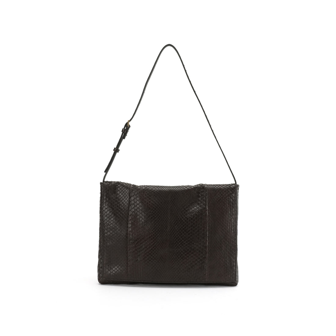 Brown genuine python leather shoulder bag — logo-free front view