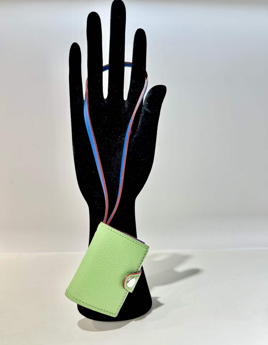 Mint green first-layer leather mini notebook bag charm with snap closure