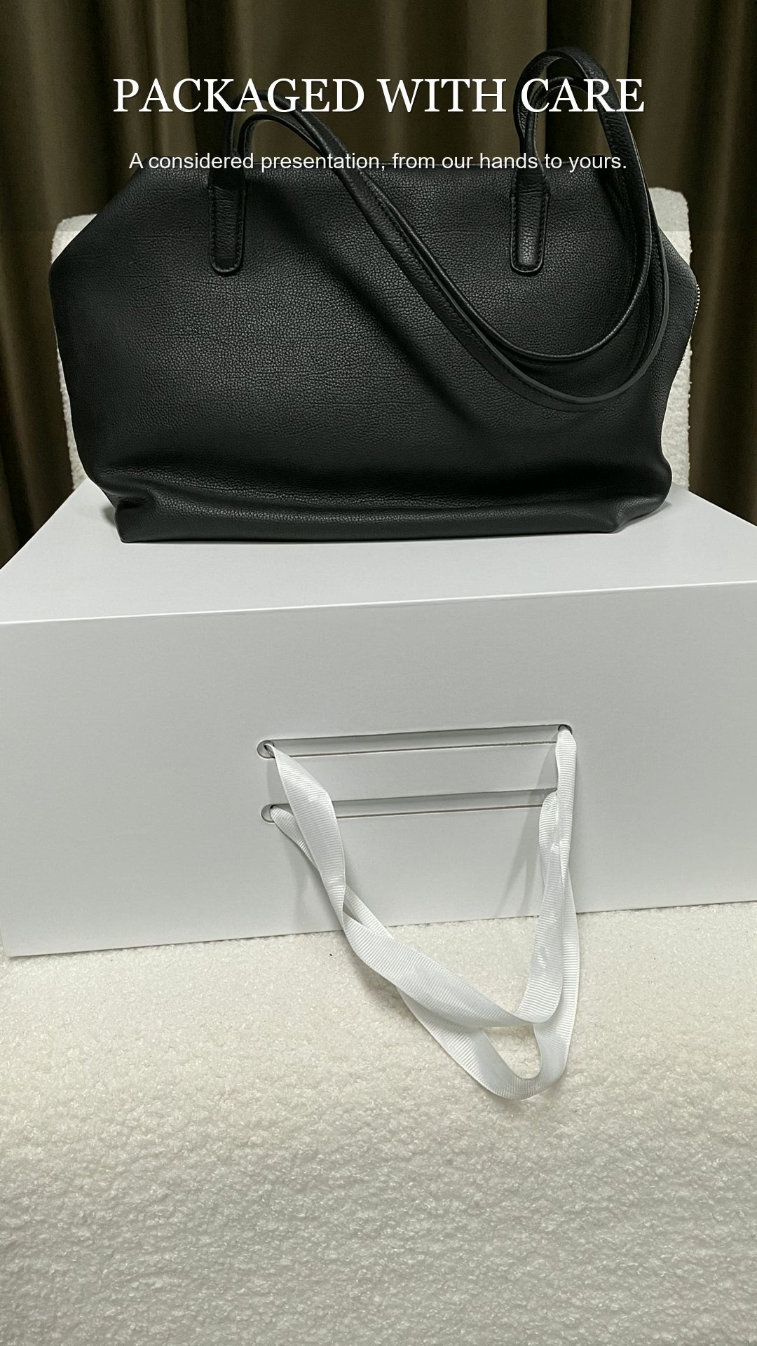 Canvas & Lambskin Minimalist Lightweight Commuter Tote, luxury everyday handbag in black genuine leather, logo-free design.